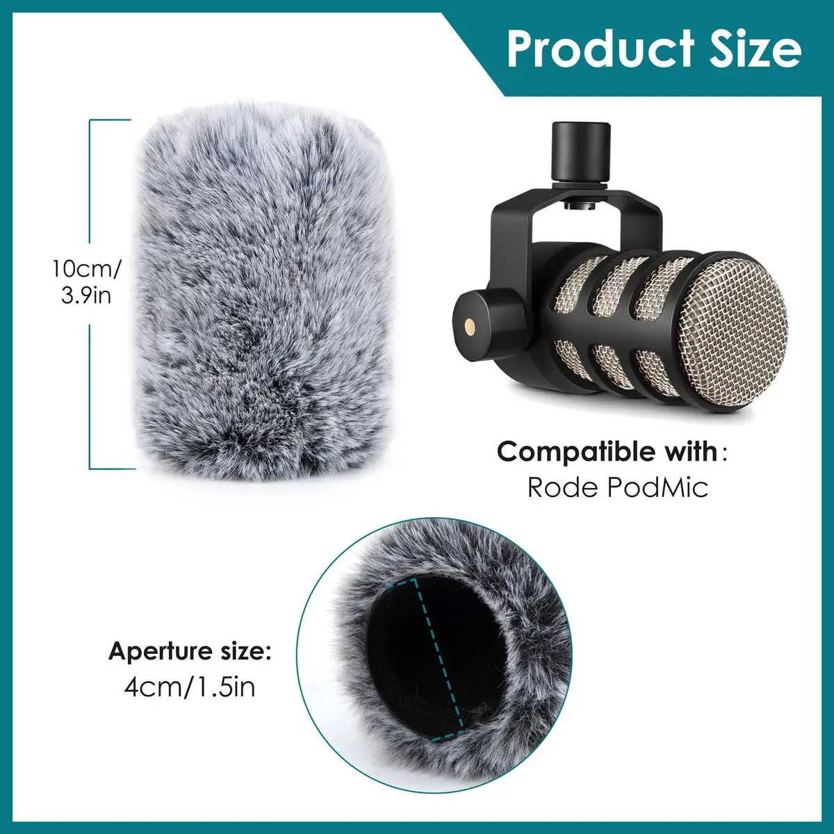 YOUSHARES PodMic Pop Filter Furry Cover - Mic Windscreen Wind Cover for Rode PodMic, Blocks Out Plosives, Gray - view 3