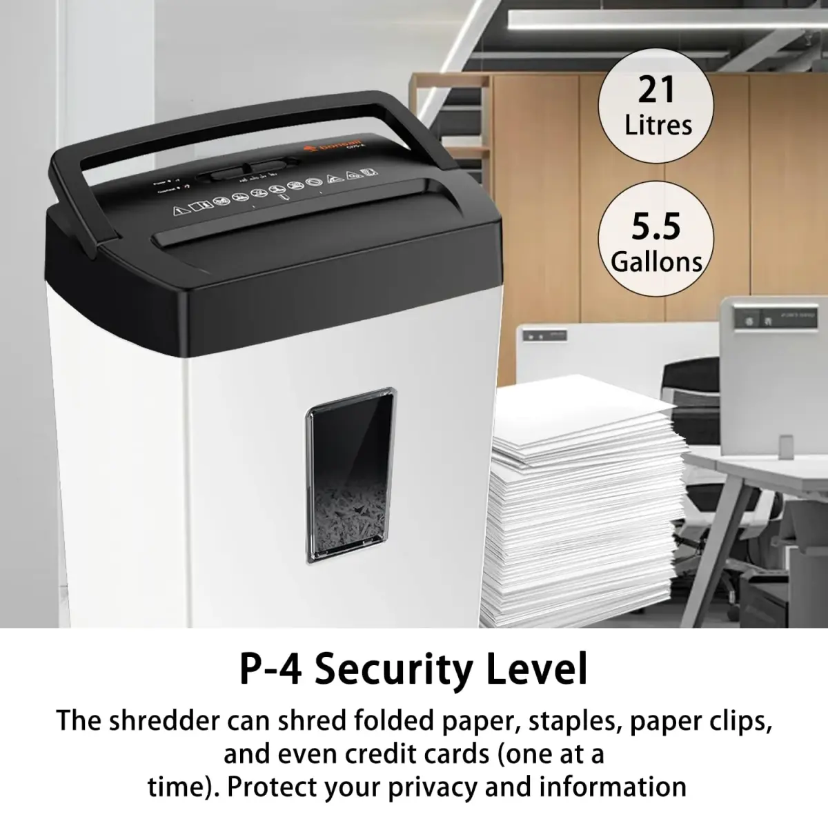 Bonsaii 12-Sheet Cross Cut Shredder 5.5 Gal (20.8 L) | P-4 Security, 5 Min Duty Cycle - view 6
