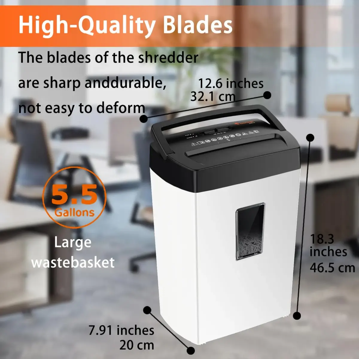 Bonsaii 12-Sheet Cross Cut Shredder 5.5 Gal (20.8 L) | P-4 Security, 5 Min Duty Cycle - view 3