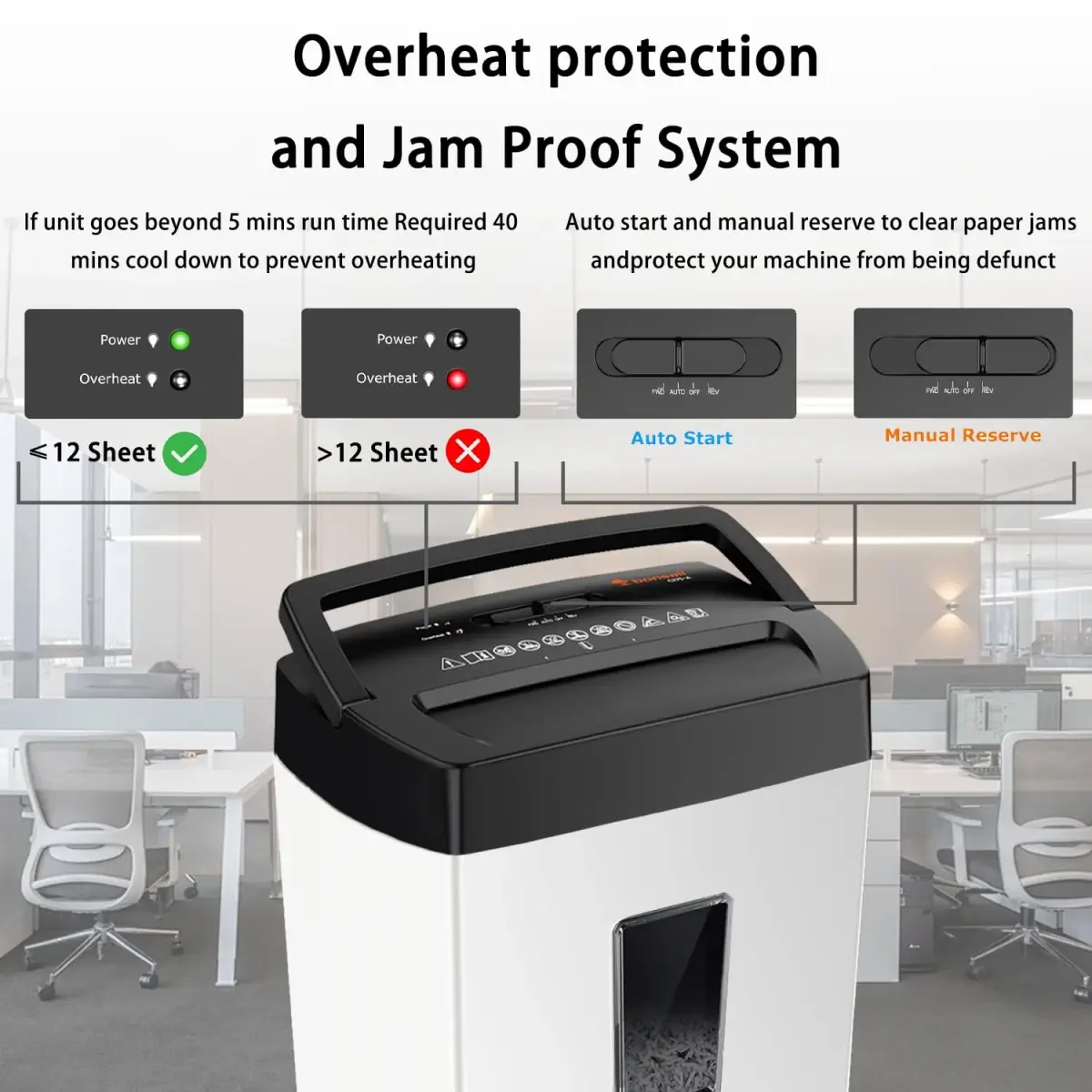 Bonsaii 12-Sheet Cross Cut Shredder 5.5 Gal (20.8 L) | P-4 Security, 5 Min Duty Cycle - view 4