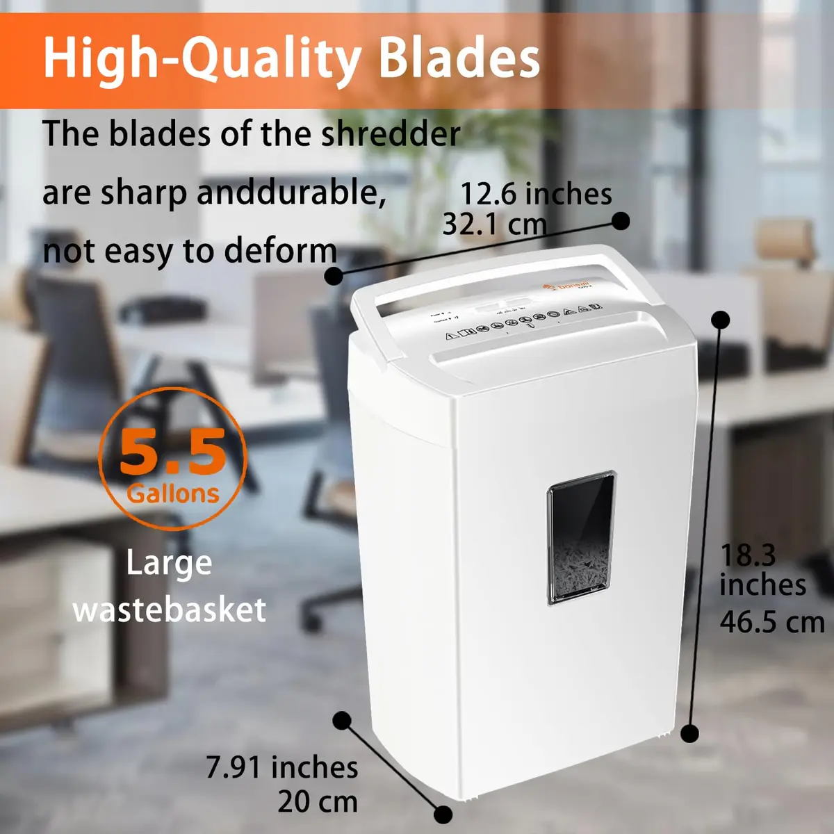 Bonsaii 12-Sheet Cross Cut Shredder P-4 Security 21.5L (5.5 Gal) | Quiet & Reliable for Home Office - view 3