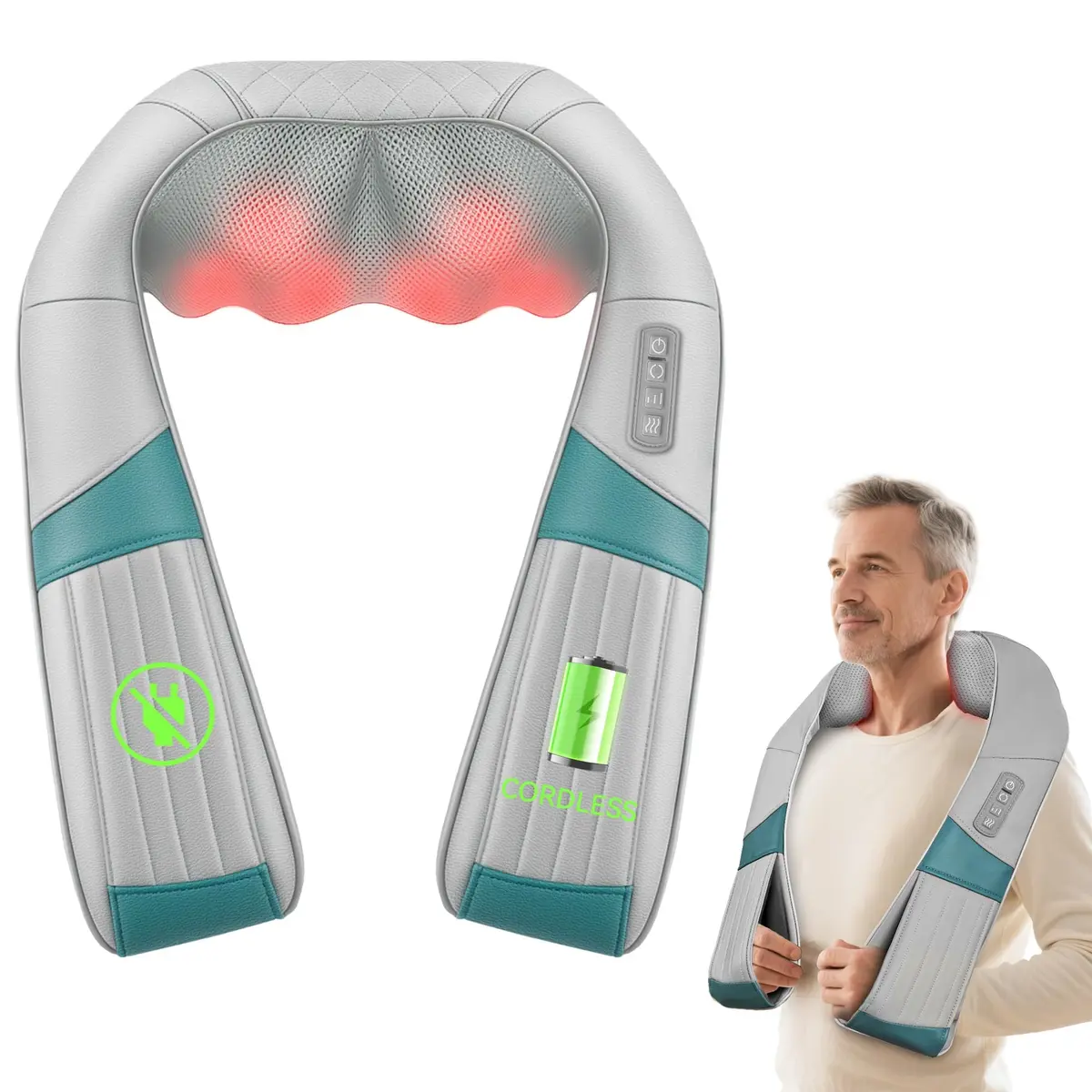 Snailax Cordless Neck Massager with Heat | Rechargeable Deep Tissue Shiatsu for Pain Relief (70-120 chars) - main product image