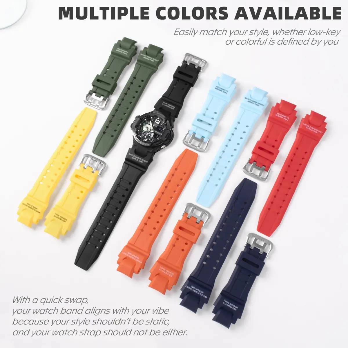 uEmoh 16mm Silicone Watch Band for Casio GW-4000/GA-1000 | Waterproof Durable Replacement - view 7