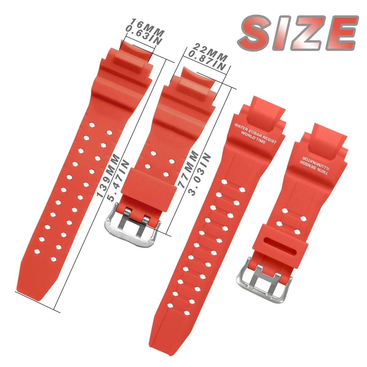 uEmoh 16mm Silicone Watch Band for Casio GW-4000/GA-1000 | Waterproof Durable Replacement - view 2