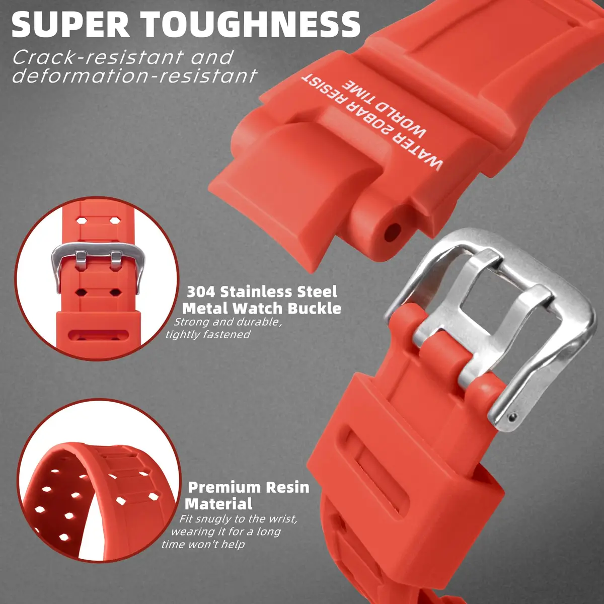 uEmoh 16mm Silicone Watch Band for Casio GW-4000/GA-1000 | Waterproof Durable Replacement - view 3
