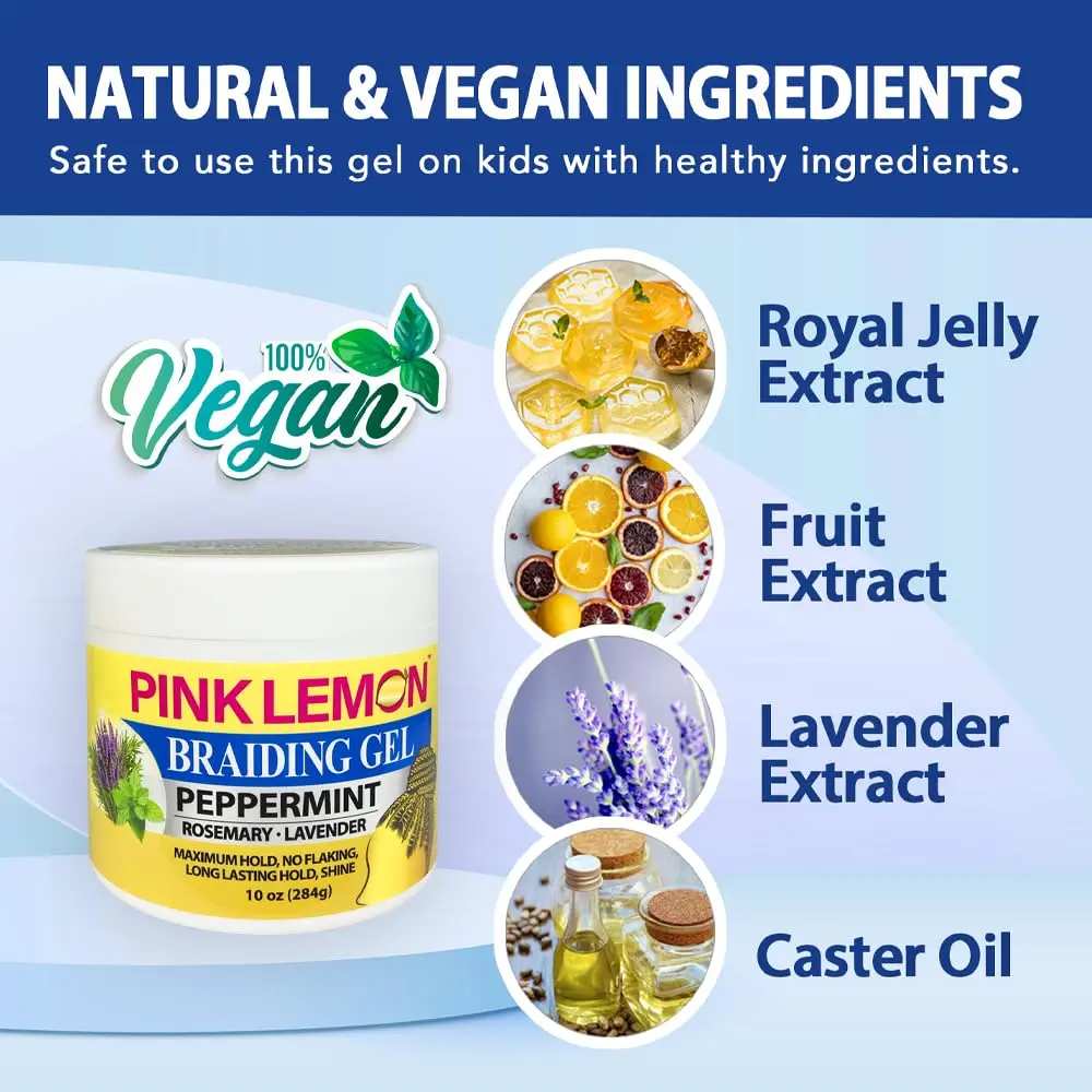 PINK LEMON Braiding Gel Peppermint 10 oz | Maximum Hold, No Flaking, High Shine - view 3