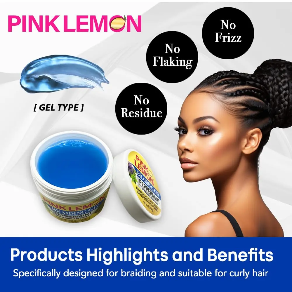 PINK LEMON Braiding Gel Peppermint 10 oz | Maximum Hold, No Flaking, High Shine - view 4
