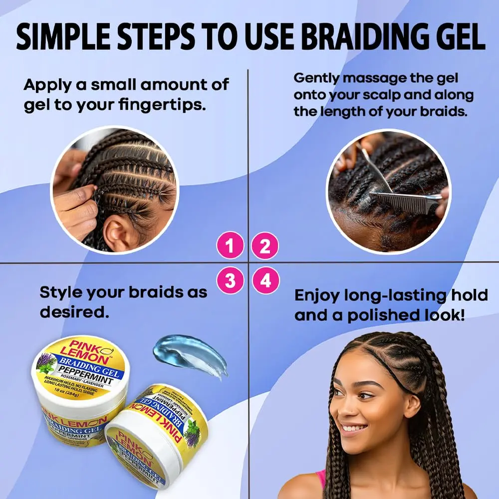 PINK LEMON Braiding Gel Peppermint 5 oz | Maximum Hold, No Flaking, High Shine - view 5