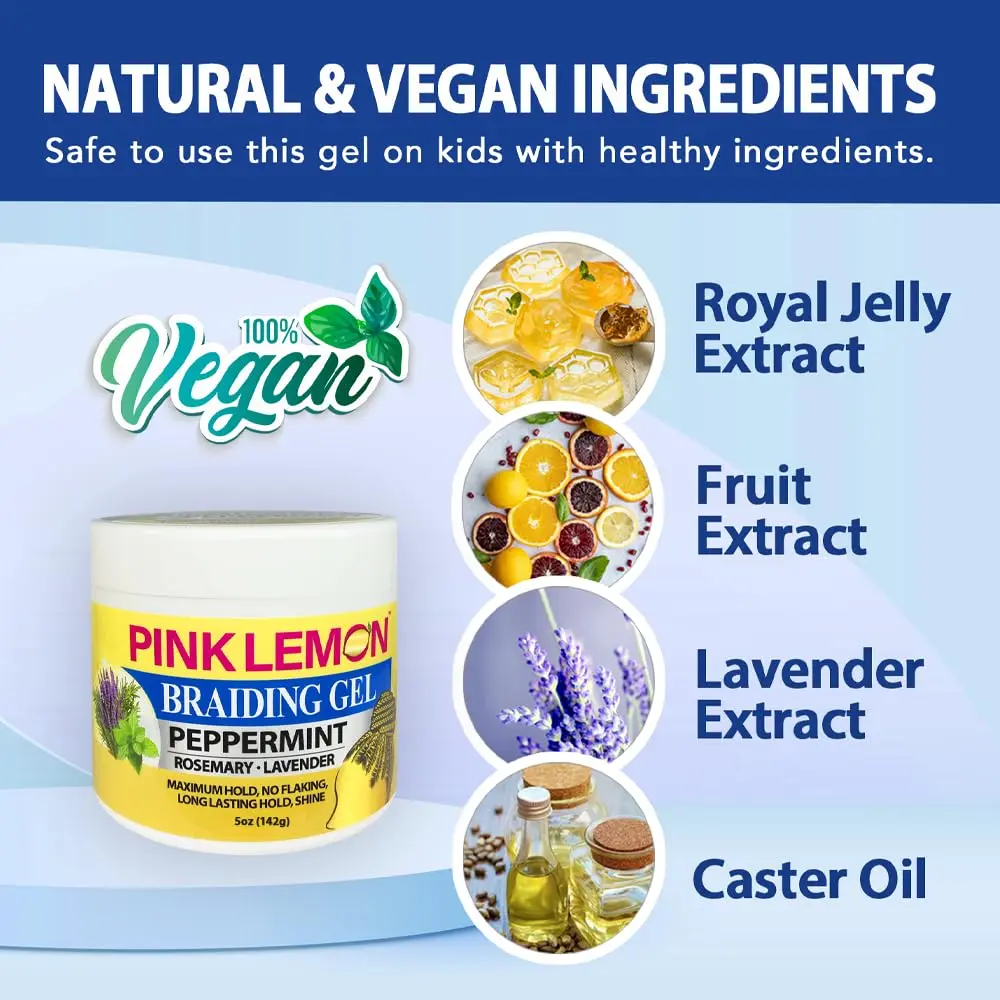 PINK LEMON Braiding Gel Peppermint 5 oz | Maximum Hold, No Flaking, High Shine - view 4