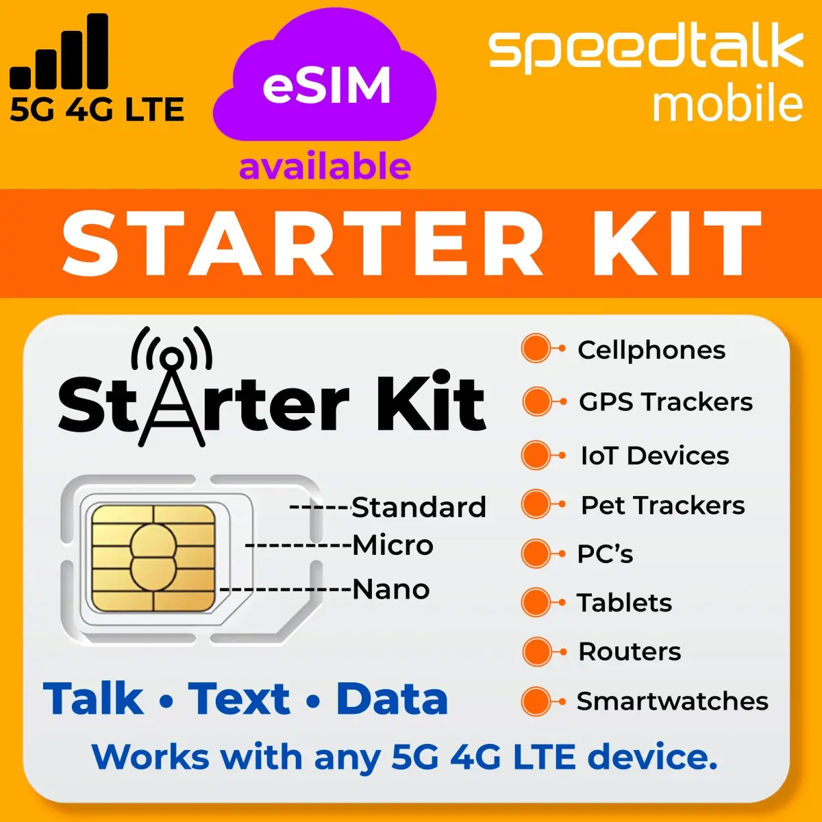 SpeedTalk Mobile SIM Card Starter Kit 3-in-1 SIM | USA Prepaid Plans from $5/Month - main product image