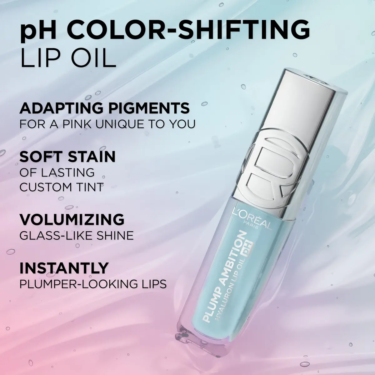 L'Oreal Paris Plump Ambition pH Hyaluron Lip Oil, pH Cristal Ice 0.16 Fl Oz | Hydrating, Plumping, Color Changing Lip Oil - view 5