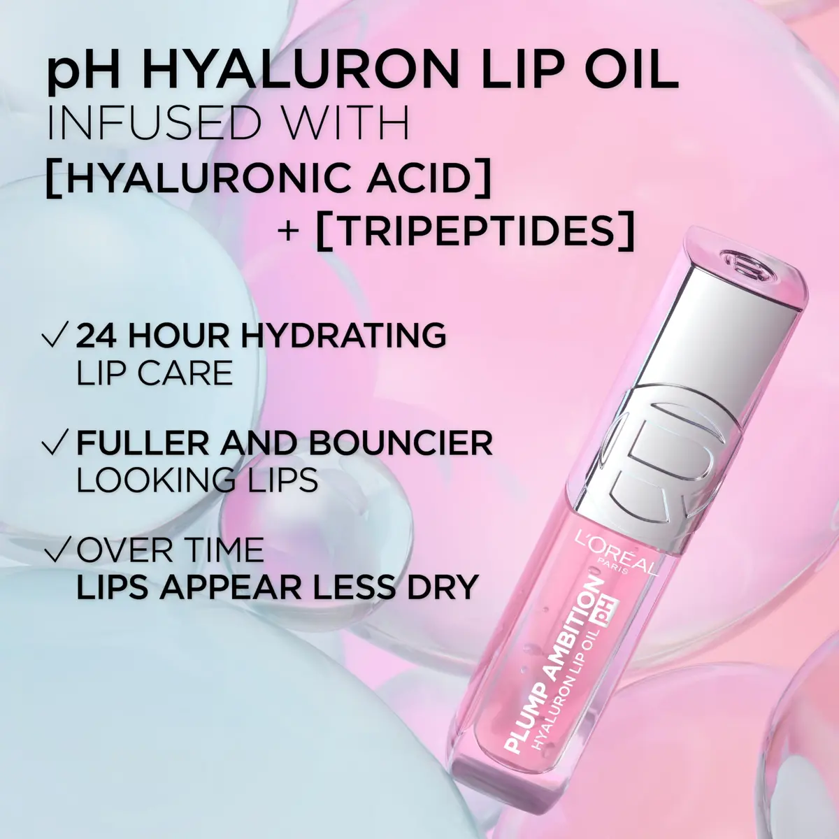 L'Oreal Paris Plump Ambition pH Hyaluron Lip Oil, pH Cristal Ice 0.16 Fl Oz | Hydrating, Plumping, Color Changing Lip Oil - view 6