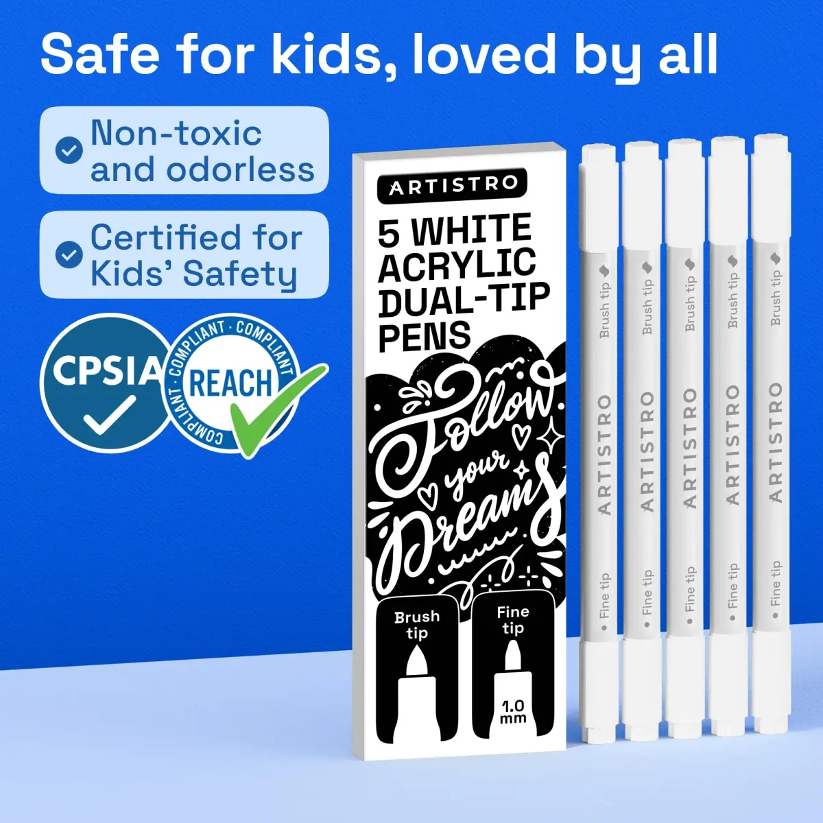 ARTISTRO White Dual-Tip Acrylic Paint Marker Pens (5 Count) | ASTM D-4236 Certified - view 6