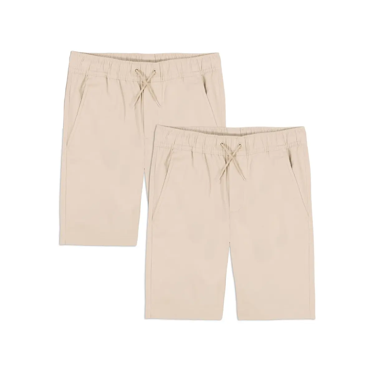 Approved School Wear Boys' School Uniform Pull On Shorts, Stretch Twill & Drawstring Waist, Multipack, Khaki/2-Pack | Comfortable & Durable - main product image