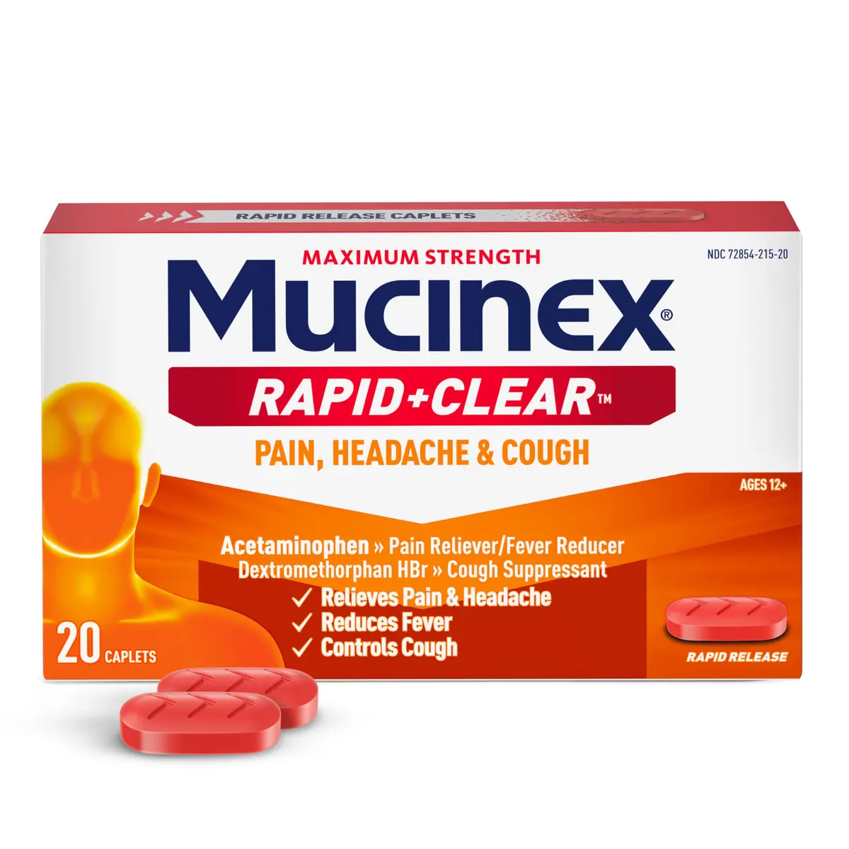 Mucinex Rapid+Clear Pain, Headache & Cough Caplets | Fast Relief for Cold & Flu Symptoms - main product image