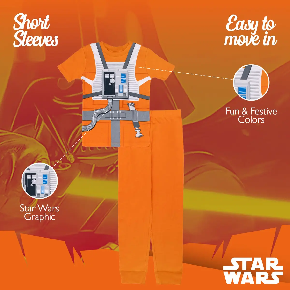 STAR WARS Boys' 2-Piece Snug-fit Cotton Pajama Set, Fighter Pilot Luke, Size 10 - view 4