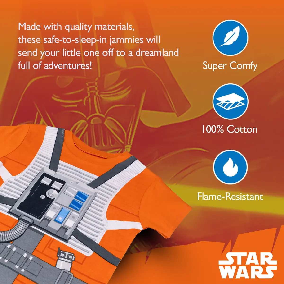 STAR WARS Boys' 2-Piece Snug-fit Cotton Pajama Set, Fighter Pilot Luke, Size 10 - view 3