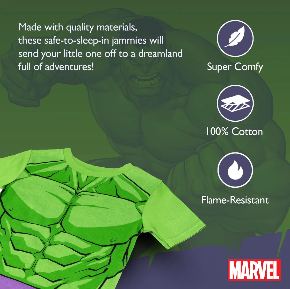 Marvel Boys' 2-Piece Snug-fit Cotton Pajama Set, Soft & Cute for Kids, HULK SMASH, 10 | Comfortable Year-Round Sleepwear - view 2