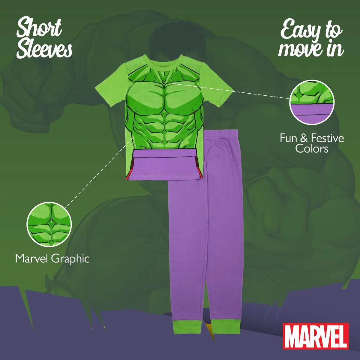 Marvel Boys' 2-Piece Snug-fit Cotton Pajama Set, Soft & Cute for Kids, HULK SMASH, 10 | Comfortable Year-Round Sleepwear - view 3