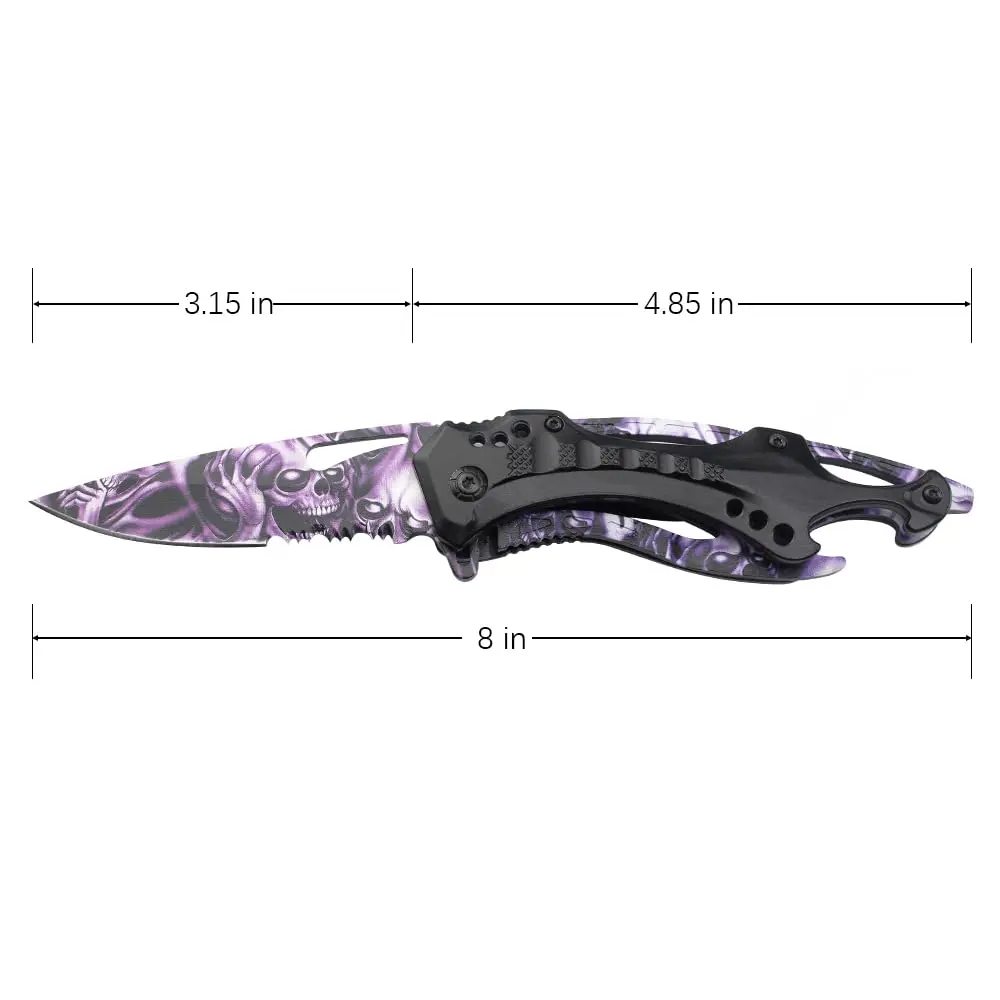 Tac-Force Folding Pocket Knife 3.25 inch Half Serrated Blade | Durable EDC Tool with Skull Print Handle - view 5