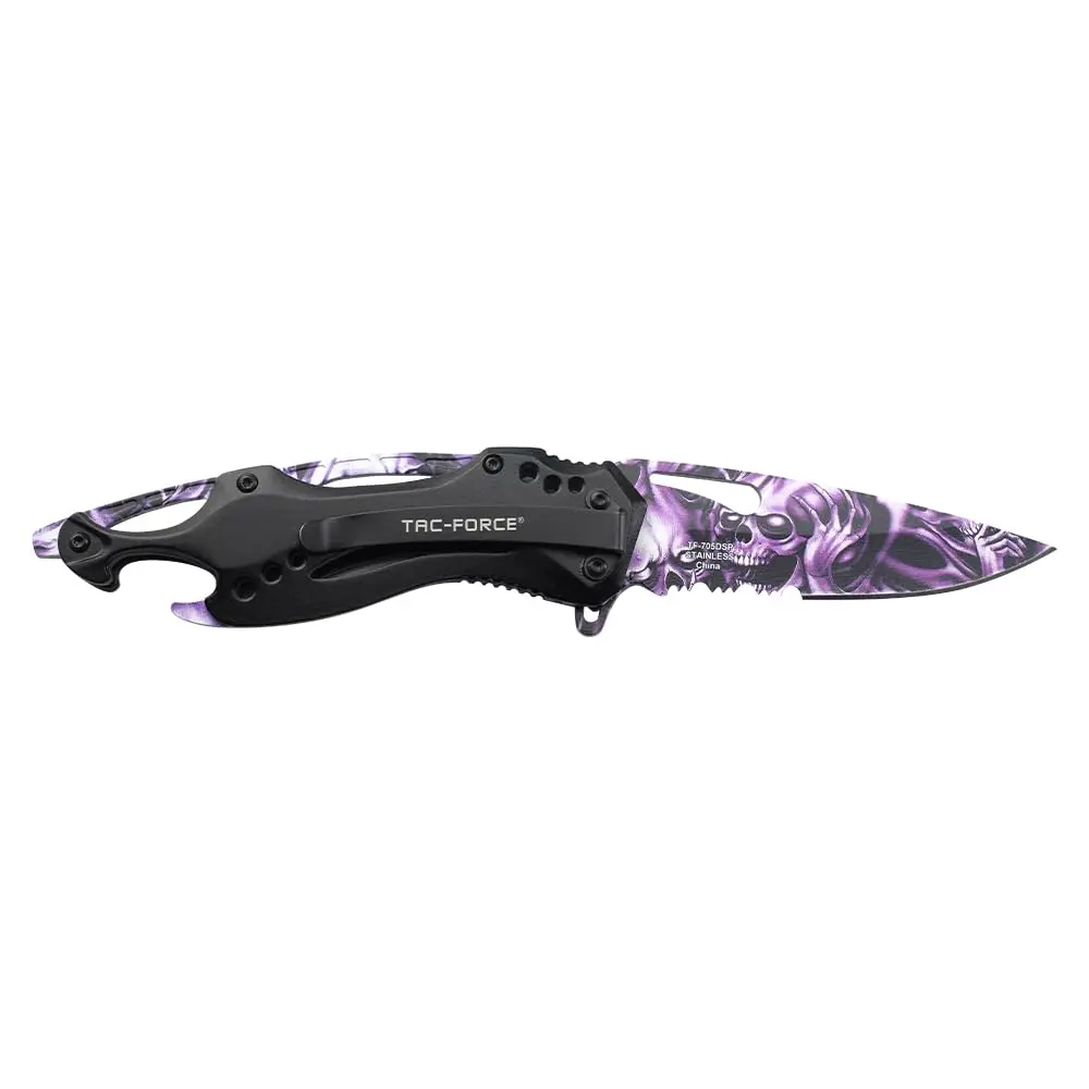 Tac-Force Folding Pocket Knife 3.25 inch Half Serrated Blade | Durable EDC Tool with Skull Print Handle - view 3