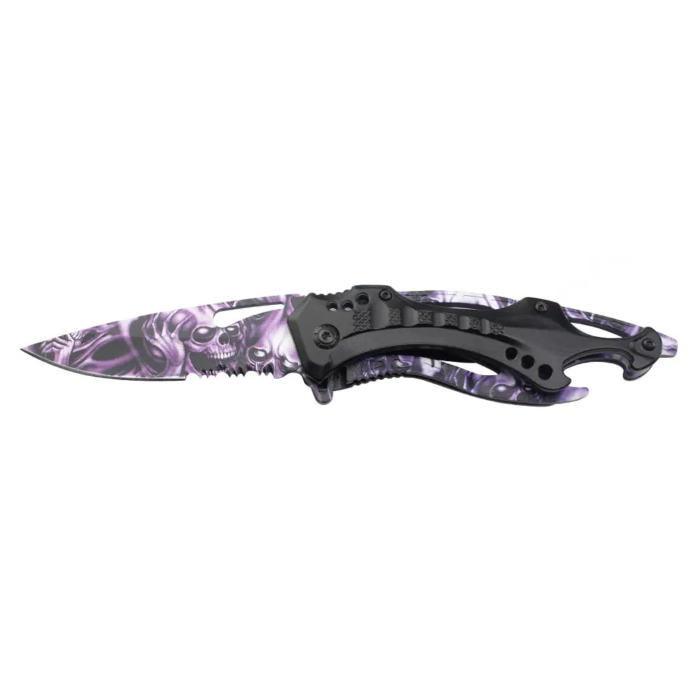 Tac-Force Folding Pocket Knife 3.25 inch Half Serrated Blade | Durable EDC Tool with Skull Print Handle - view 4
