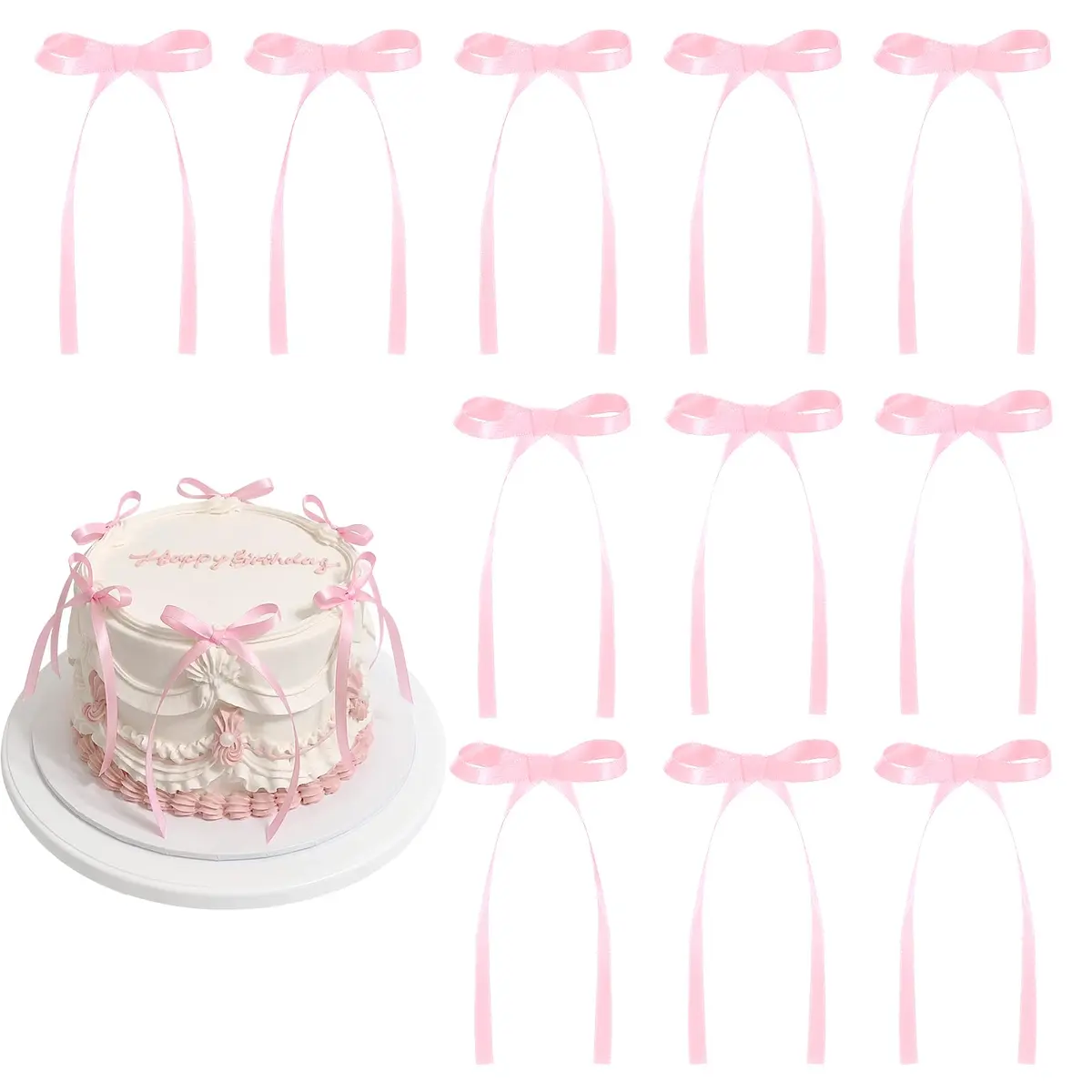 NatNarr Pink Ribbon Bow Cake Toppers (30 Pack, 2.9 x 5.7 inches) | Viral Coquette Style for Indian Parties - main product image