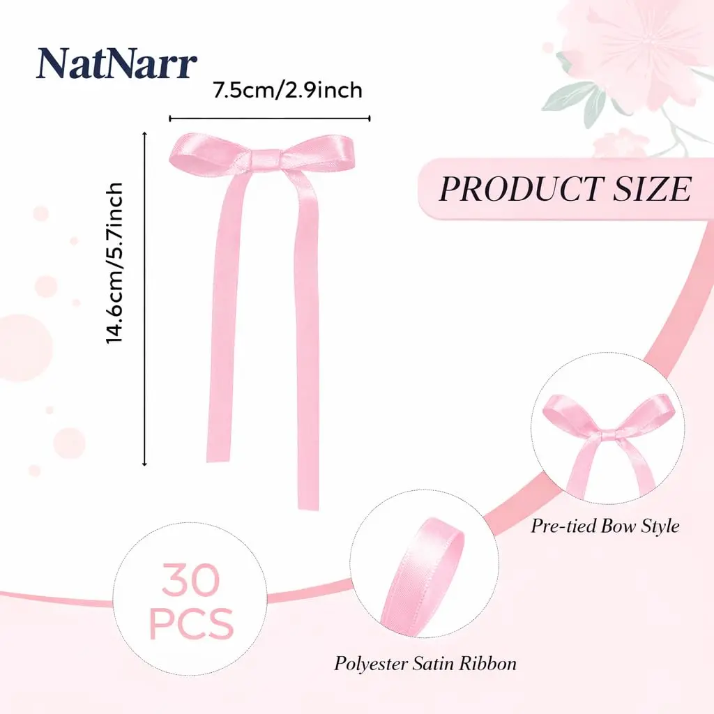 NatNarr Pink Ribbon Bow Cake Toppers (30 Pack, 2.9 x 5.7 inches) | Viral Coquette Style for Indian Parties - view 5