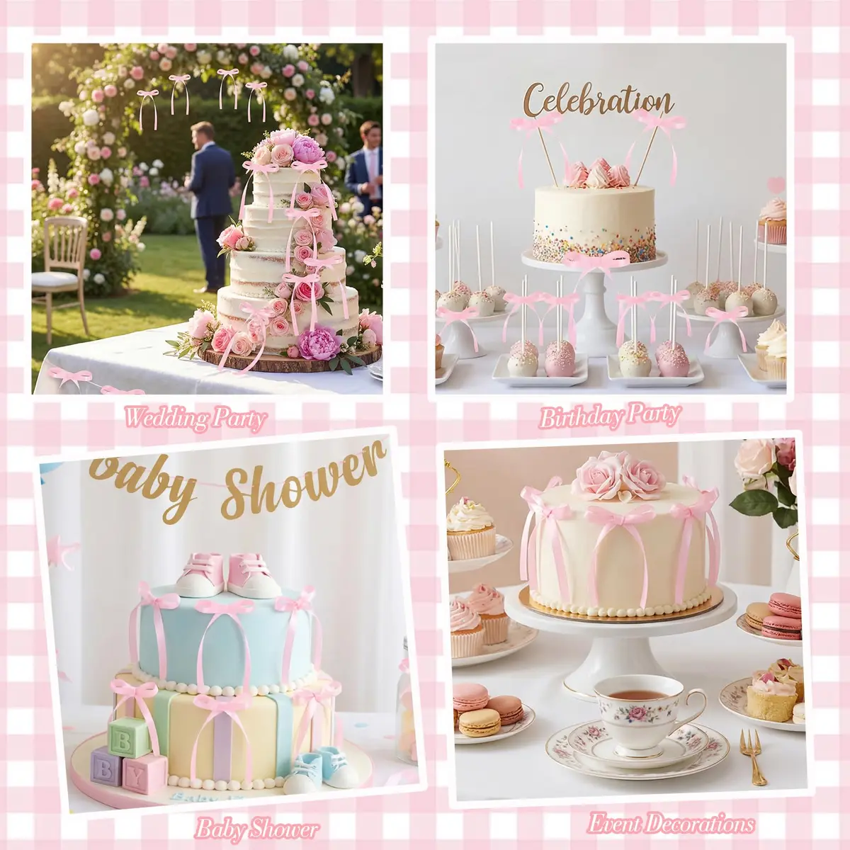 NatNarr Pink Ribbon Bow Cake Toppers (30 Pack, 2.9 x 5.7 inches) | Viral Coquette Style for Indian Parties - view 4