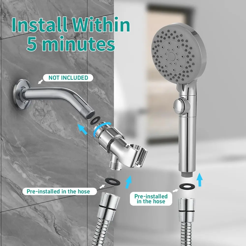 DOILIESE Handheld Shower Head with 79" Extra Long Hose 7 Modes, Chrome | High Pressure & Water Saving - view 6