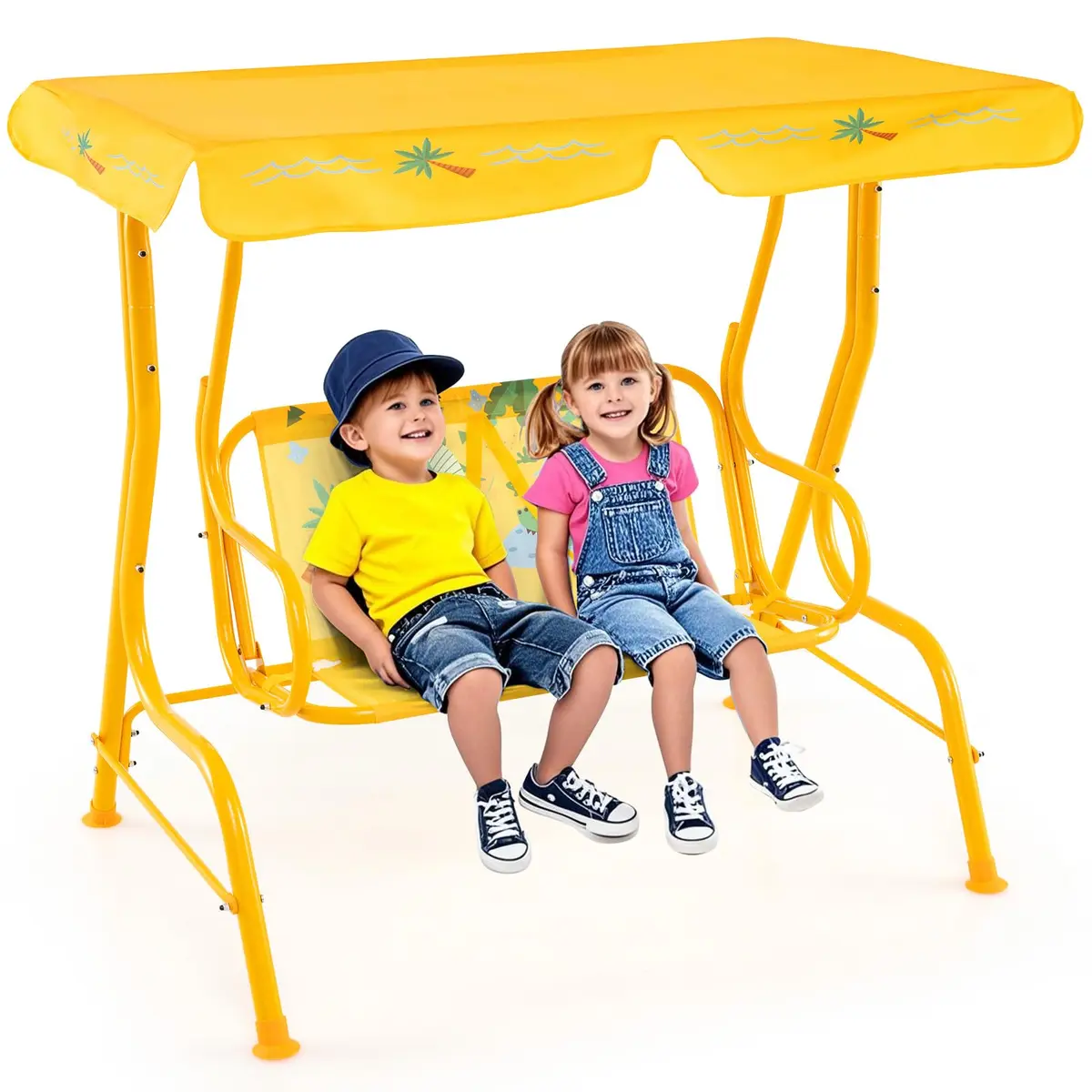 HONEY JOY Kids Patio Swing 2-Seater Adjustable Canopy Waterproof | Safe & All Weather - main product image