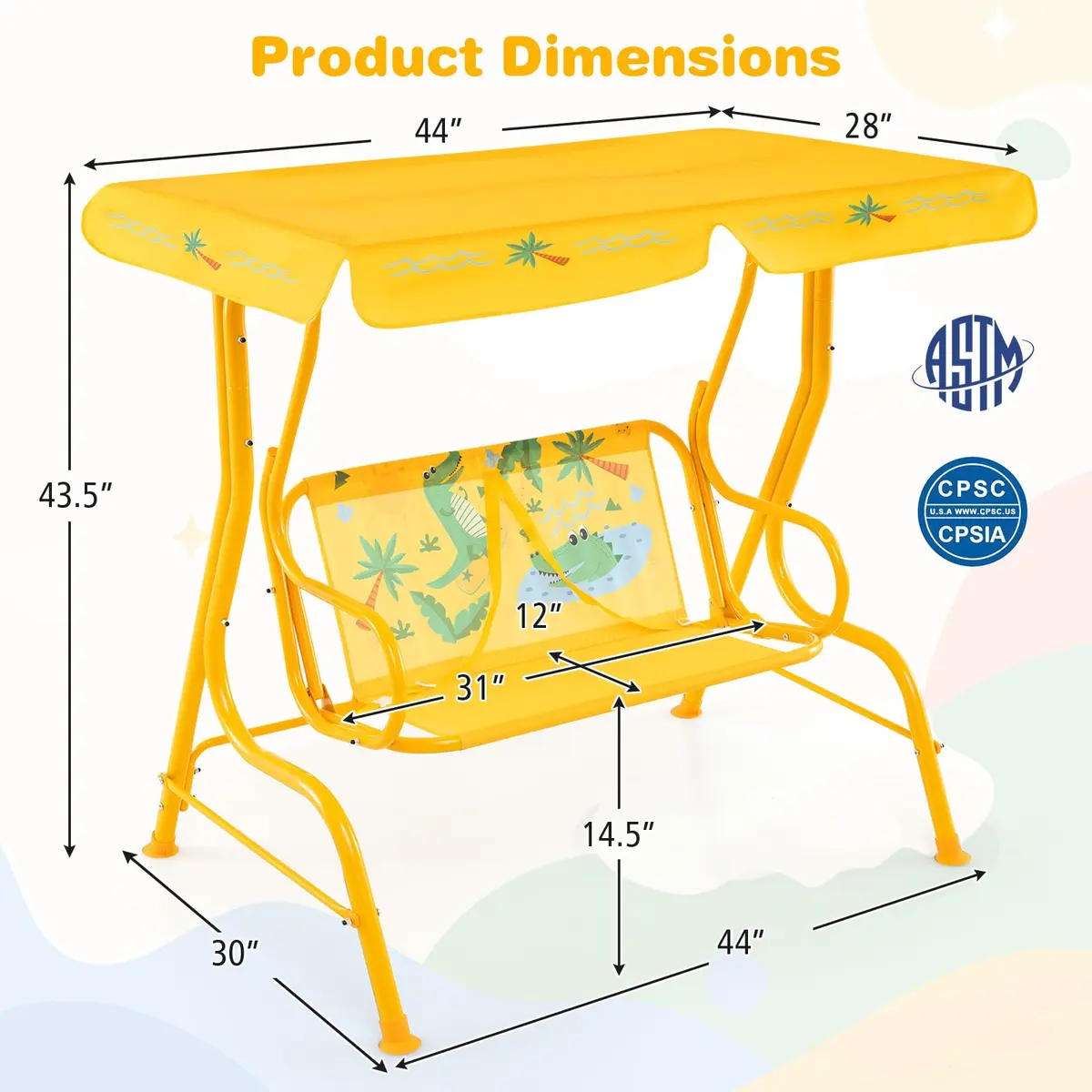HONEY JOY Kids Patio Swing 2-Seater Adjustable Canopy Waterproof | Safe & All Weather - view 9