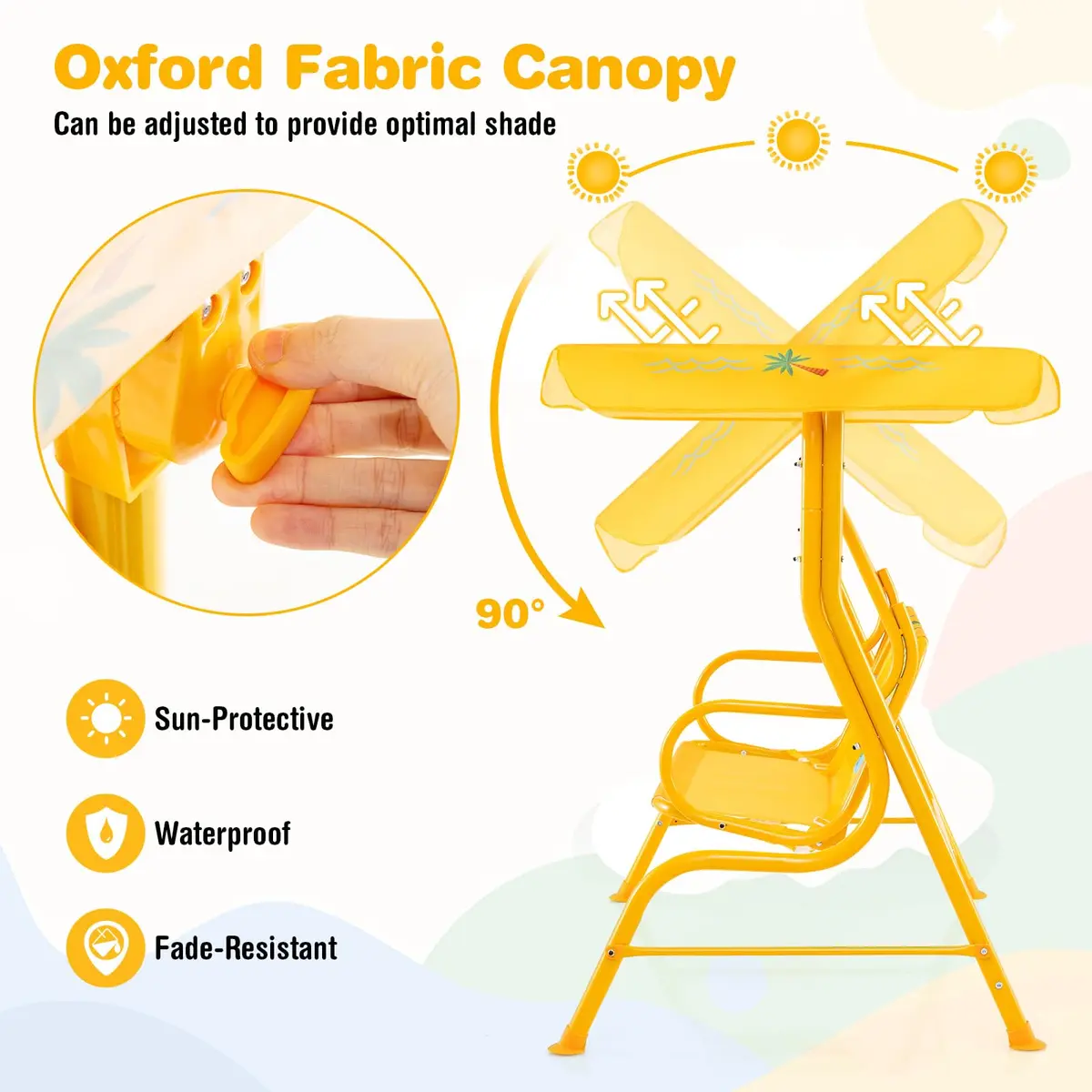 HONEY JOY Kids Patio Swing 2-Seater Adjustable Canopy Waterproof | Safe & All Weather - view 2