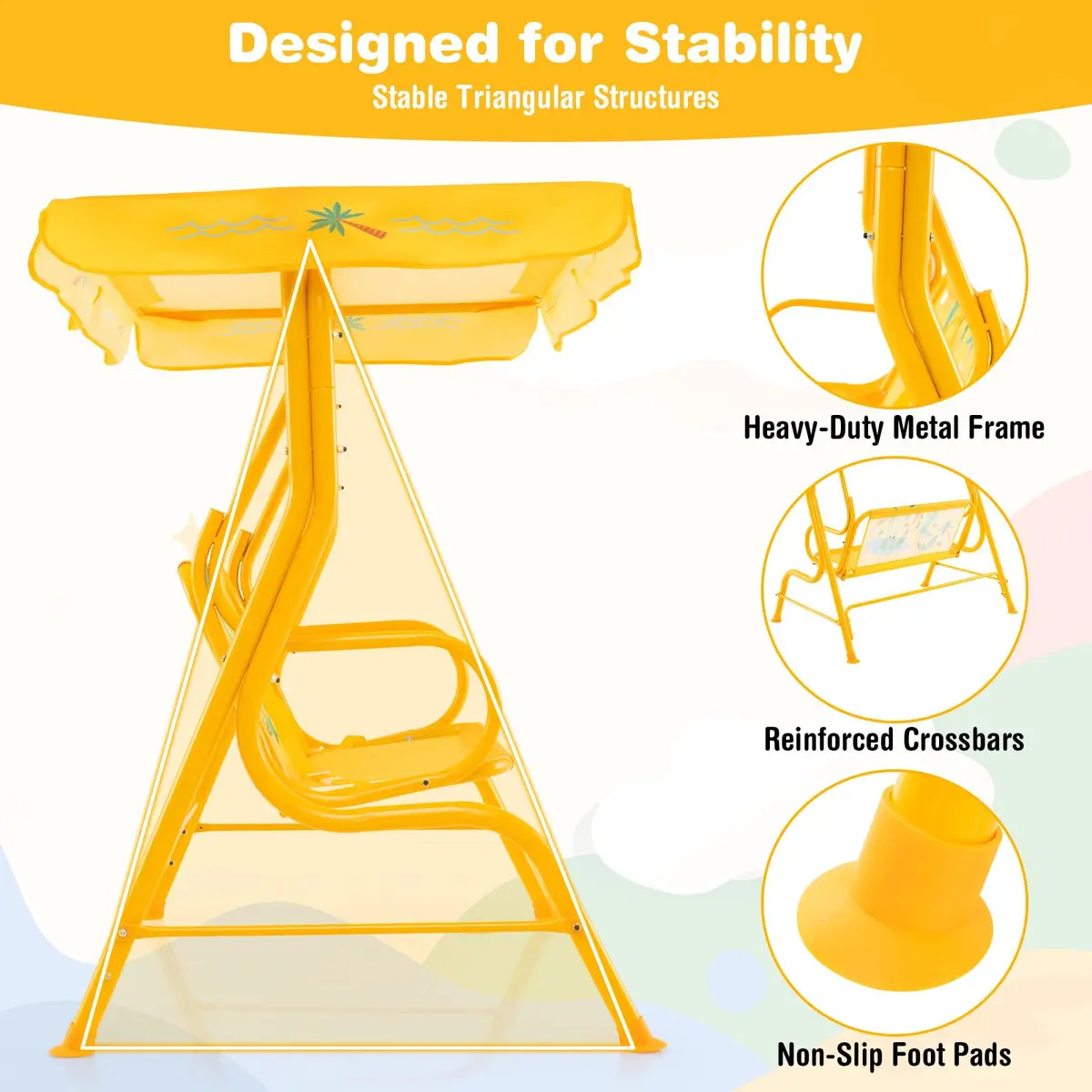 HONEY JOY Kids Patio Swing 2-Seater Adjustable Canopy Waterproof | Safe & All Weather - view 4