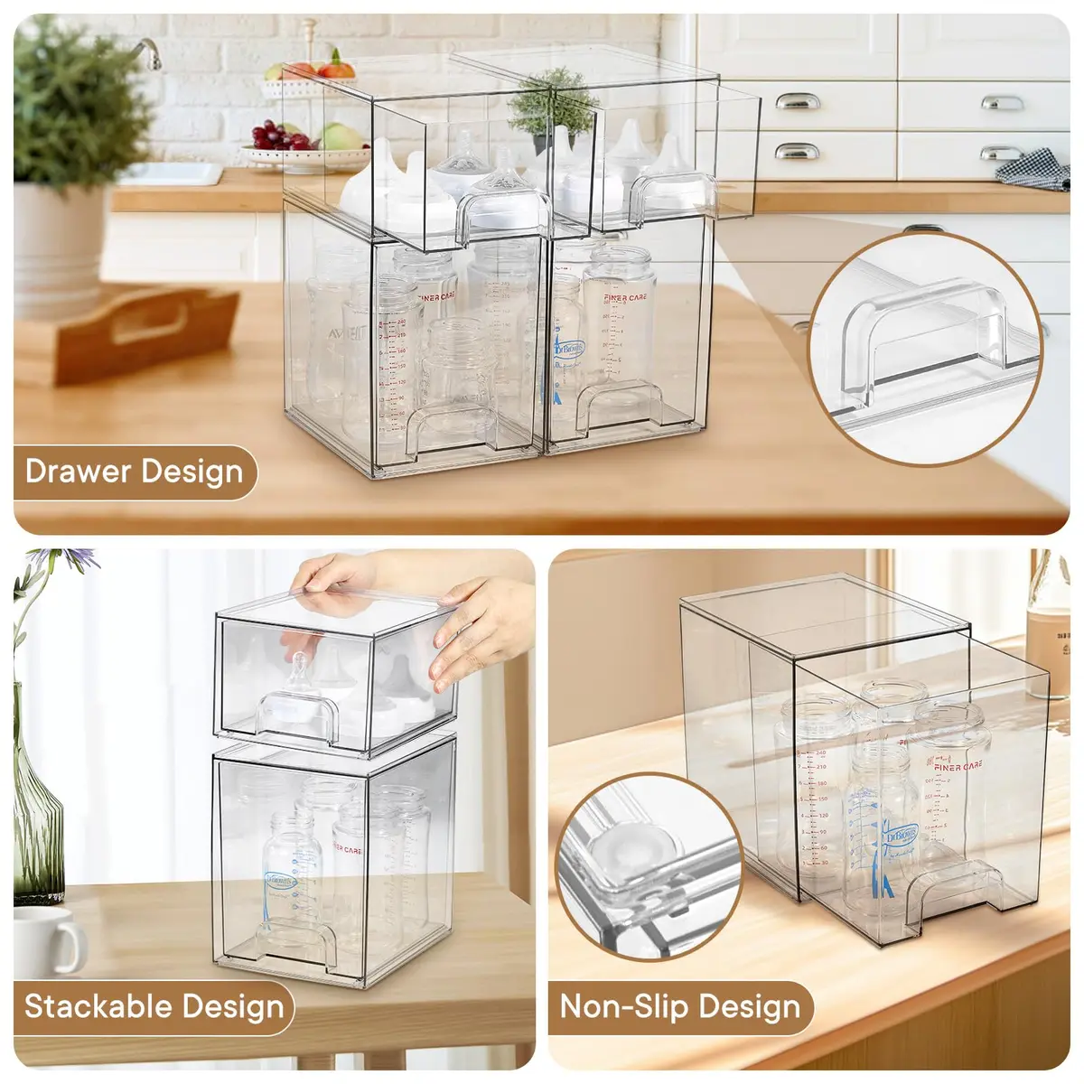 MINMUNJIU Baby Bottle Organizer 4 Pack Clear Space-Saving Stackable Drawer for Nursery - view 5