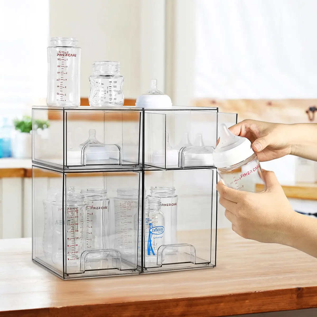 MINMUNJIU Baby Bottle Organizer 4 Pack Clear Space-Saving Stackable Drawer for Nursery - view 6
