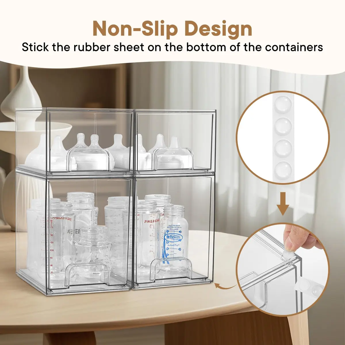 MINMUNJIU Baby Bottle Organizer 4 Pack Clear Space-Saving Stackable Drawer for Nursery - view 3
