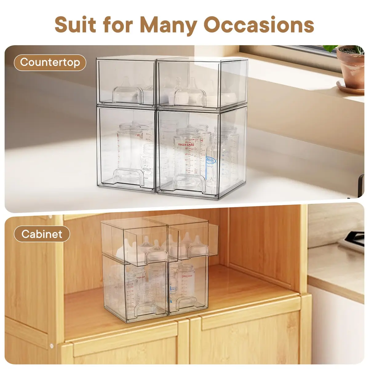 MINMUNJIU Baby Bottle Organizer 4 Pack Clear Space-Saving Stackable Drawer for Nursery - view 4