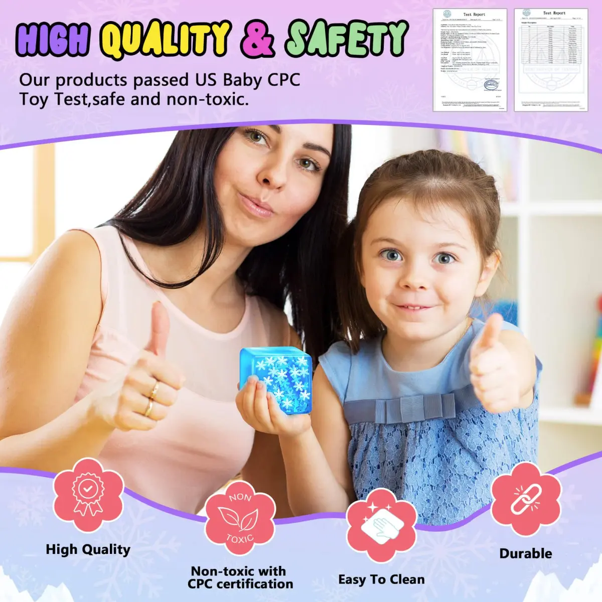 Meijoy Glow in The Dark Snowflakes Stress Cube 5.5cm (2.17 inches) | ASTM-Tested Sensory Toy for Kids & Adults - view 6