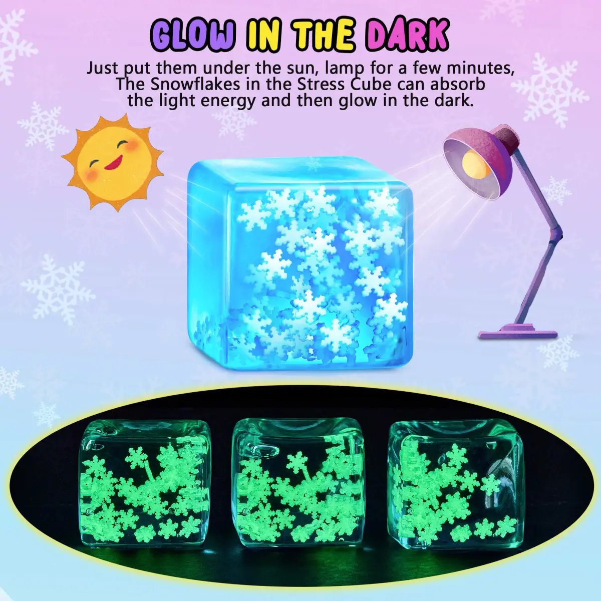 Meijoy Glow in The Dark Snowflakes Stress Cube 5.5cm (2.17 inches) | ASTM-Tested Sensory Toy for Kids & Adults - view 3