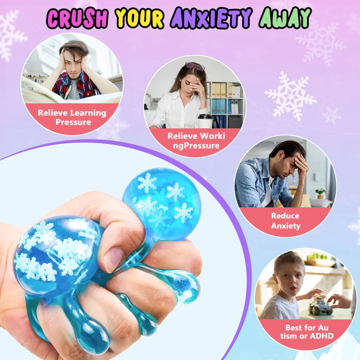 Meijoy Glow in The Dark Snowflakes Stress Cube 5.5cm (2.17 inches) | ASTM-Tested Sensory Toy for Kids & Adults - view 4
