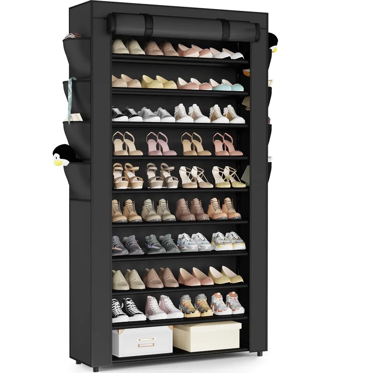 Mavivegue Shoe Rack with Cover 10+1 Tier Tall Shoe Storage for 50-55 Pairs | Space-Saving Entryway Organizer - main product image