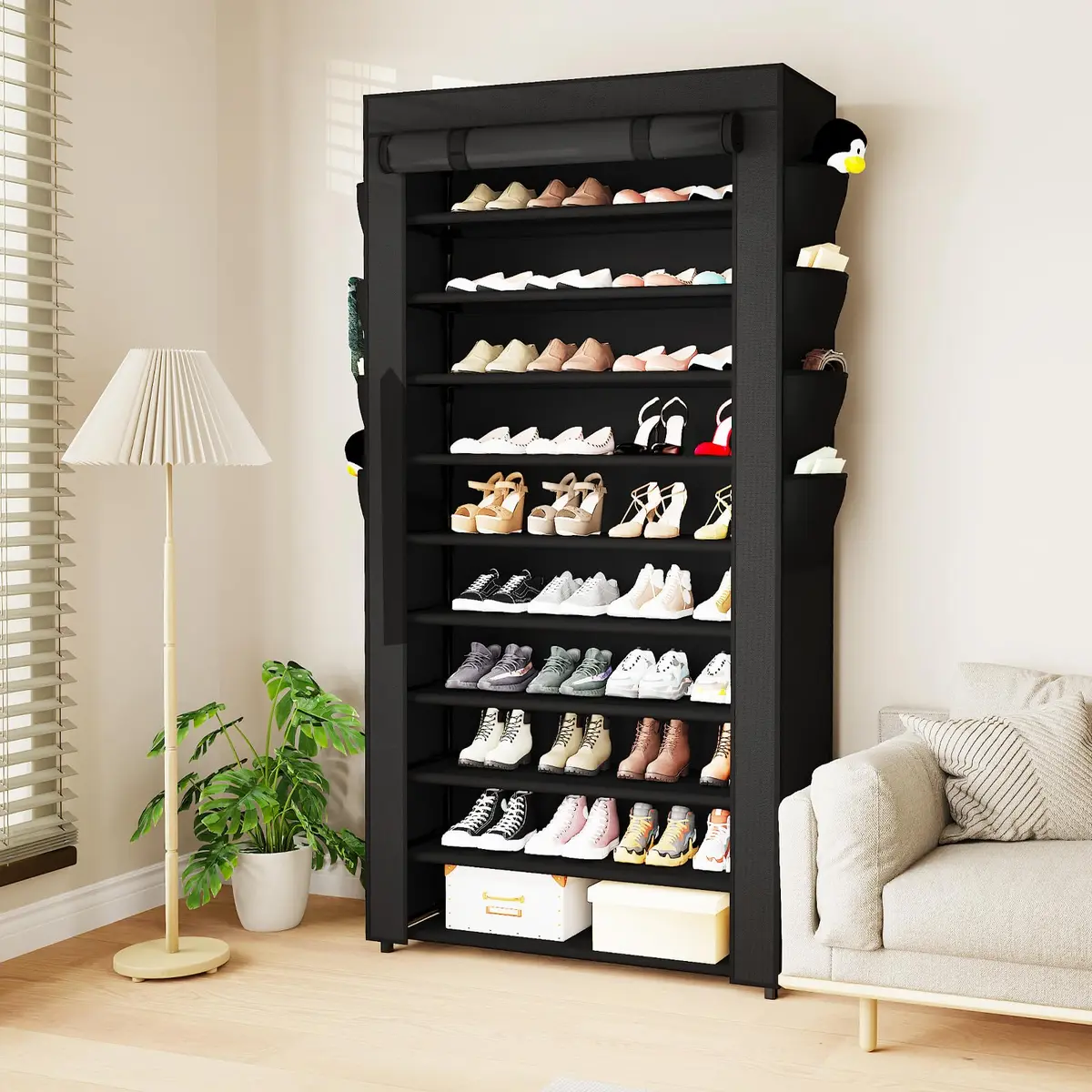 Mavivegue Shoe Rack with Cover 10+1 Tier Tall Shoe Storage for 50-55 Pairs | Space-Saving Entryway Organizer - view 8
