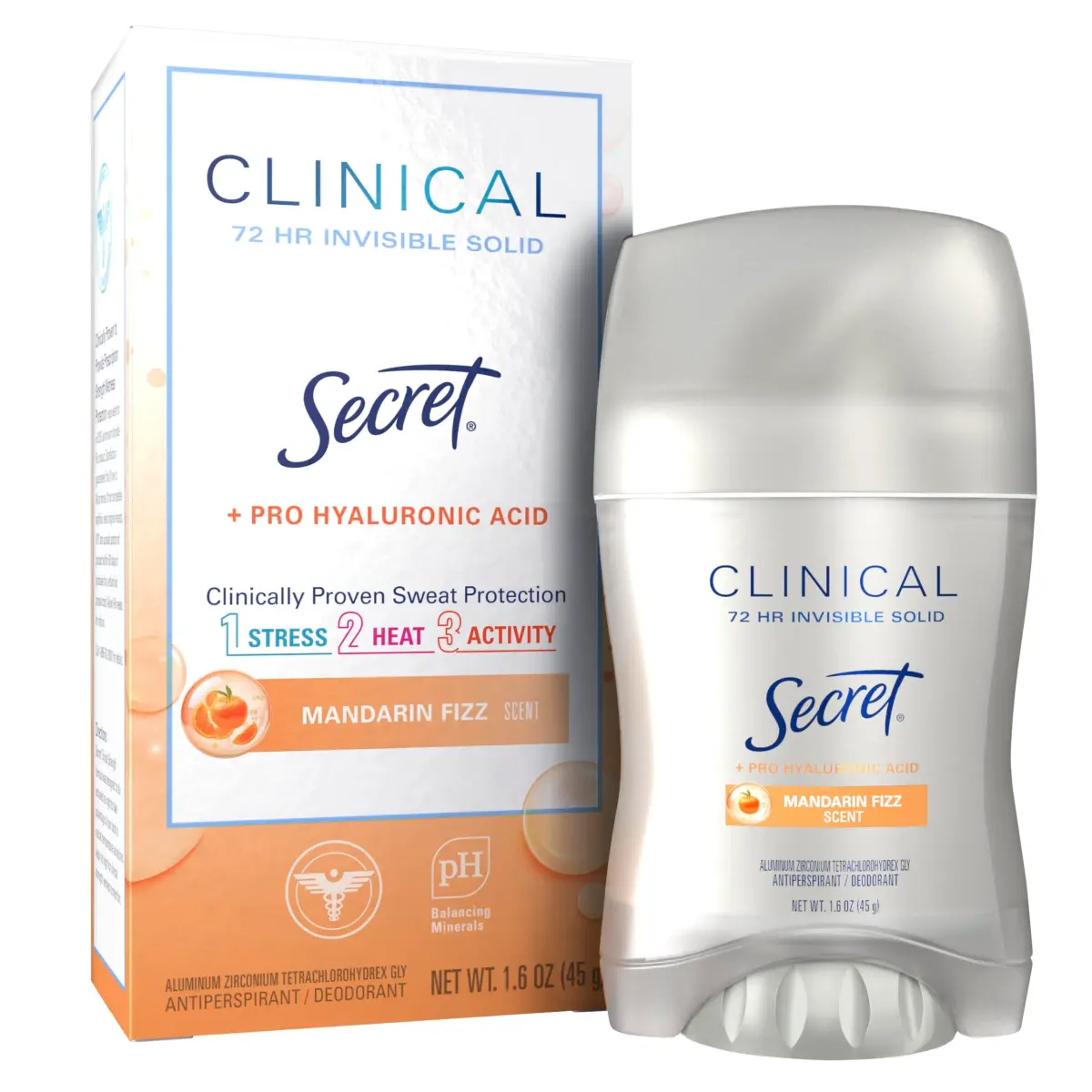 Secret Clinical Strength Invisible Solid Antiperspirant Deodorant for Women, Mandarin Fizz Scent, 40.8 g (1.6 oz) - main product image