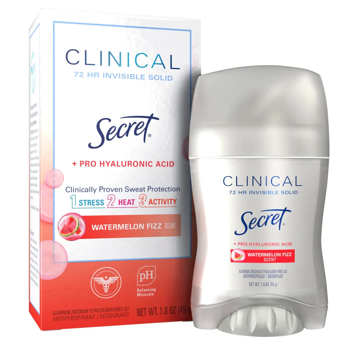 Secret Clinical Strength Antiperspirant Deodorant for Women, Watermelon Fizz Scent, 47ml (1.6 oz) | 72hr Stress & Odor Protection - main product image