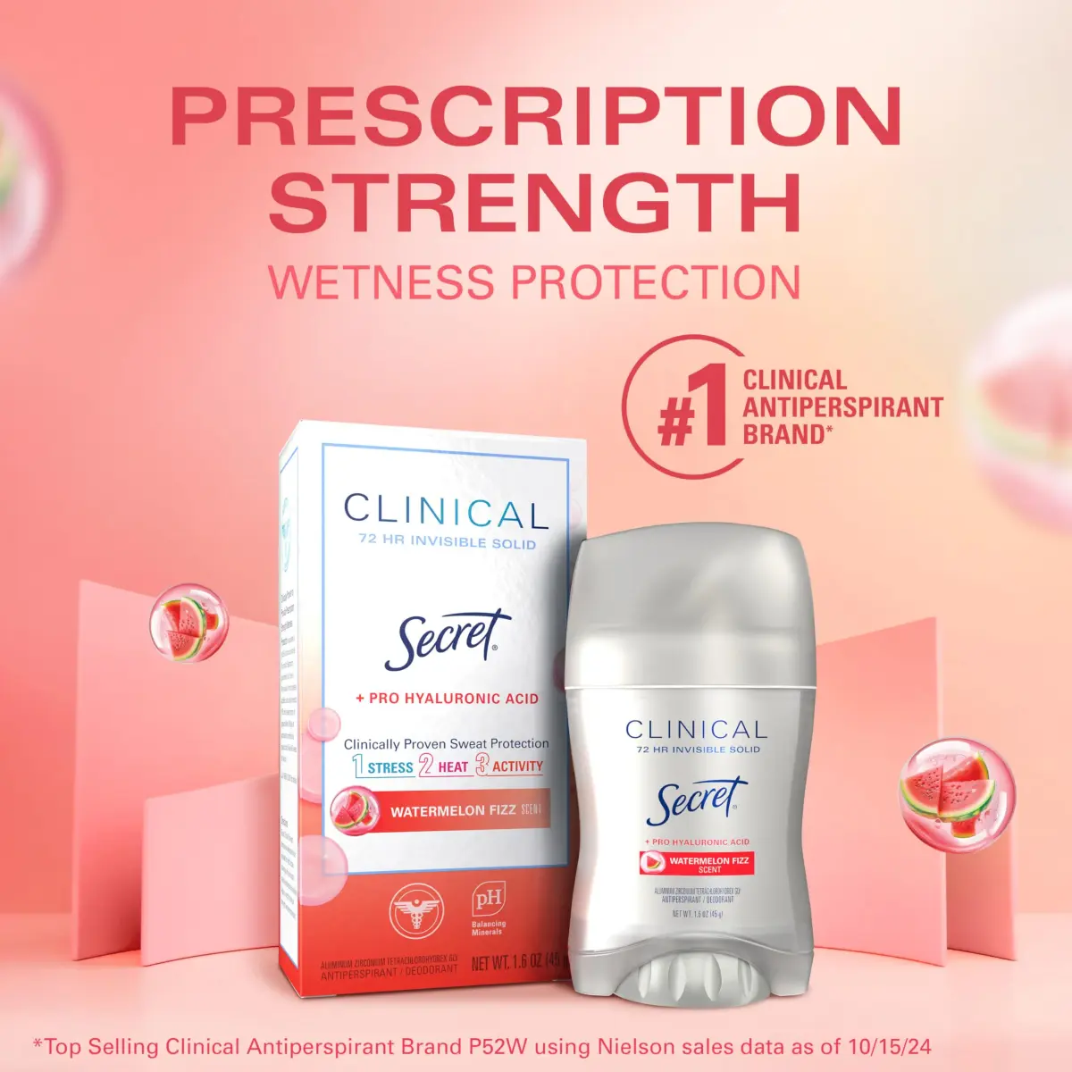 Secret Clinical Strength Antiperspirant Deodorant for Women, Watermelon Fizz Scent, 47ml (1.6 oz) | 72hr Stress & Odor Protection - view 5