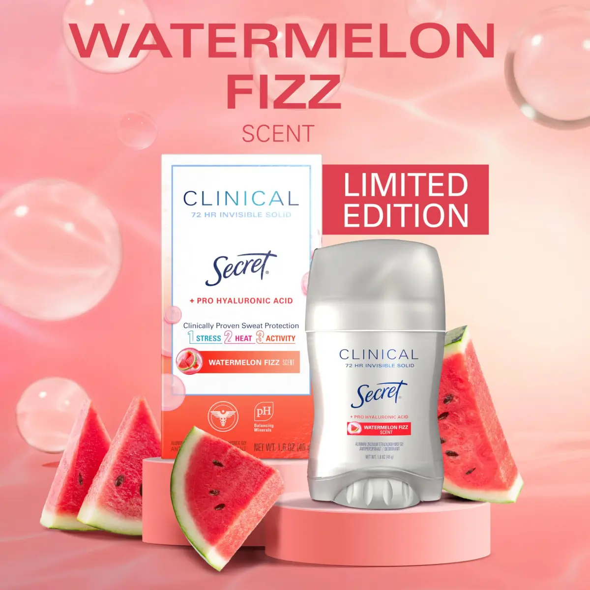 Secret Clinical Strength Antiperspirant Deodorant for Women, Watermelon Fizz Scent, 47ml (1.6 oz) | 72hr Stress & Odor Protection - view 3