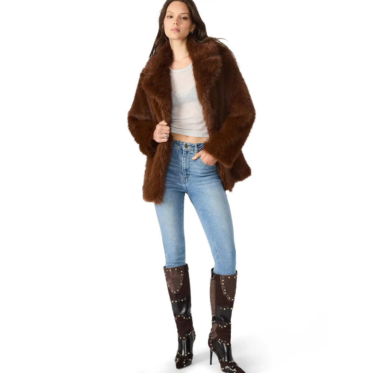 Steve Madden Kindra Coat Brown X-Small | Knit Fall Overcoat for Women - main product image
