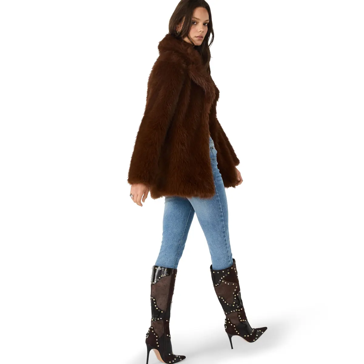Steve Madden Kindra Coat Brown X-Small | Knit Fall Overcoat for Women - view 2