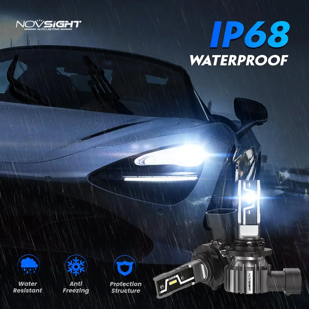 NOVSIGHT H11 9005 LED Fog Light Bulbs | 50,000 Lumens, 6500K White, Fanless, Plug & Play, Pack of 4 - view 4